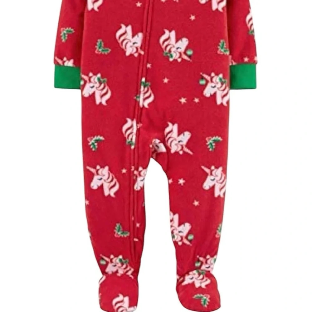 Carter’s Christmas Unicorn Fleece Pajamas Footed pajamas red holiday - 24 Months